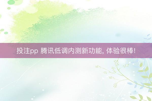 投注pp 腾讯低调内测新功能, 体验很棒!
