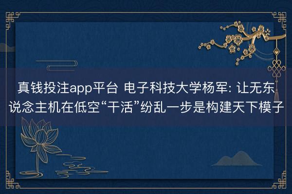 真钱投注app平台 电子科技大学杨军: 让无东说念主机在低空“干活”纷乱一步是构建天下模子