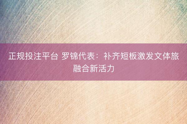 正规投注平台 罗锦代表：补齐短板激发文体旅融合新活力