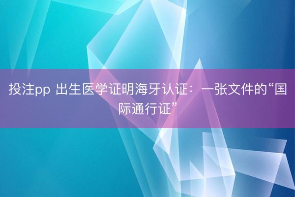 投注pp 出生医学证明海牙认证：一张文件的“国际通行证”