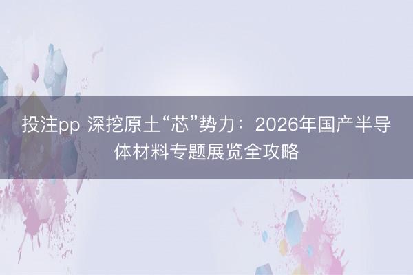 投注pp 深挖原土“芯”势力：2026年国产半导体材料专题展览全攻略