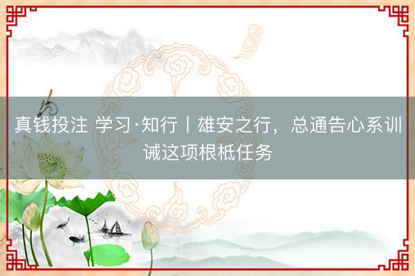 真钱投注 学习·知行丨雄安之行，总通告心系训诫这项根柢任务