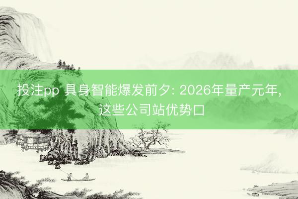 投注pp 具身智能爆发前夕: 2026年量产元年, 这些公司站优势口