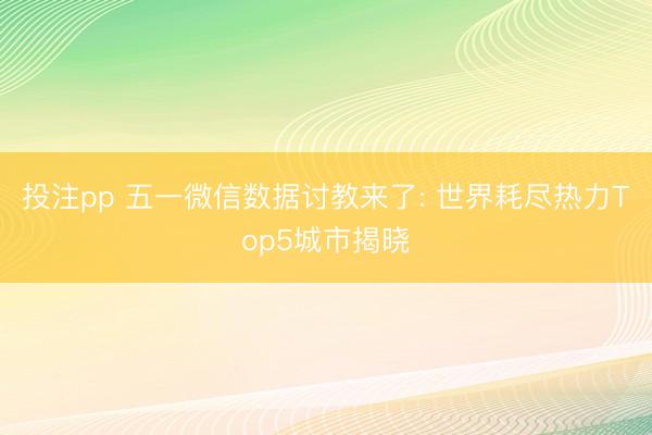 投注pp 五一微信数据讨教来了: 世界耗尽热力Top5城市揭晓