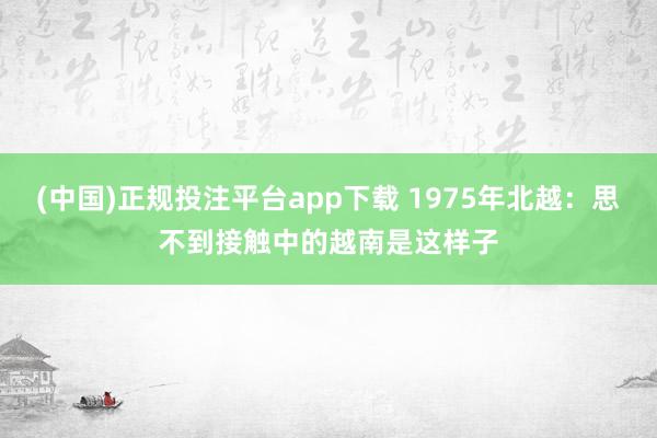 (中国)正规投注平台app下载 1975年北越:思不到接触中的越南是这样子