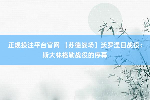 正规投注平台官网 【苏德战场】沃罗涅日战役:斯大林格勒战役的序幕