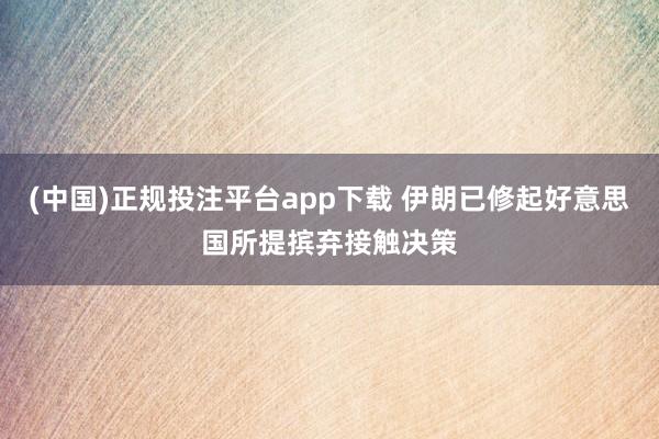 (中国)正规投注平台app下载 伊朗已修起好意思国所提摈弃接触决策
