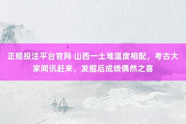 正规投注平台官网 山西一土堆温度相配,考古大家闻讯赶来,发掘后成绩偶然之喜