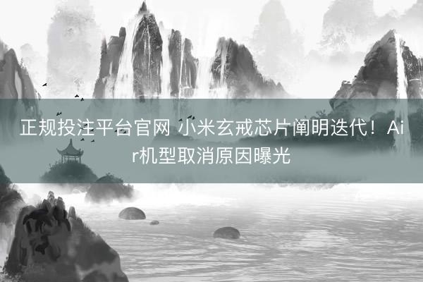 正规投注平台官网 小米玄戒芯片阐明迭代!Air机型取消原因曝光