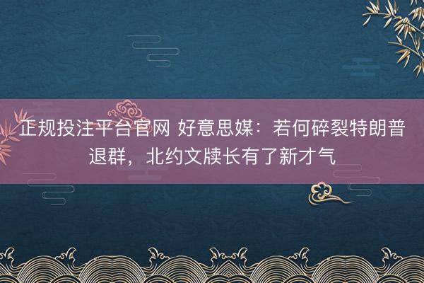 正规投注平台官网 好意思媒:若何碎裂特朗普退群,北约文牍长有了新才气