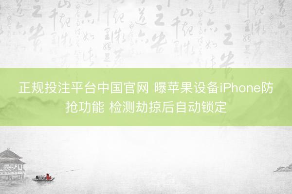 正规投注平台中国官网 曝苹果设备iPhone防抢功能 检测劫掠后自动锁定