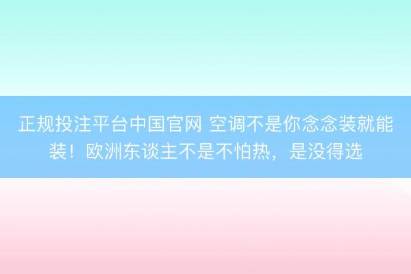 正规投注平台中国官网 空调不是你念念装就能装!欧洲东谈主不是不怕热,是没得选