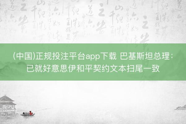 (中国)正规投注平台app下载 巴基斯坦总理：已就好意思伊和平契约文本扫尾一致