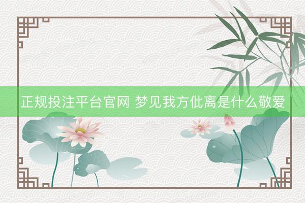正规投注平台官网 梦见我方仳离是什么敬爱